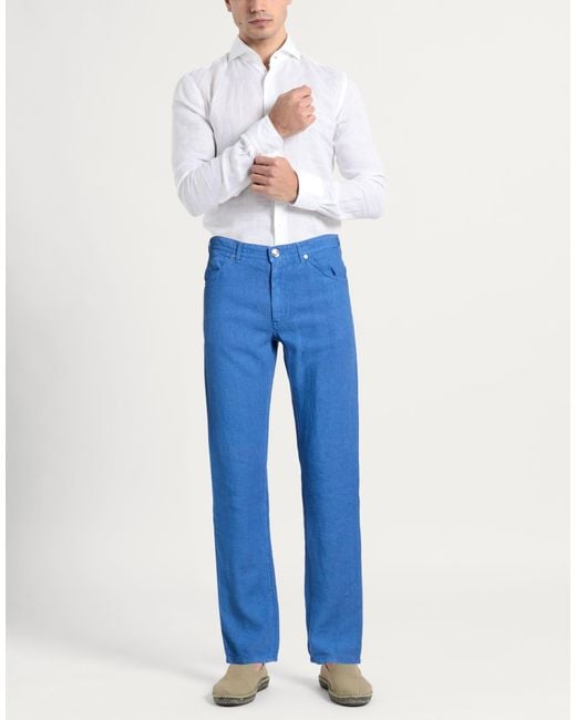 120% Lino Blue Pants for men