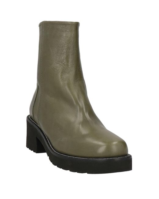 Pas De Rouge Green Military Ankle Boots Leather