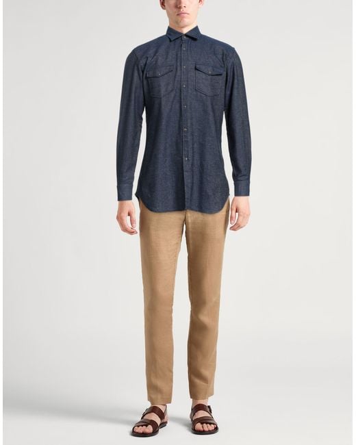 Xacus Blue Denim Shirt Linen, Polyester, Cotton for men