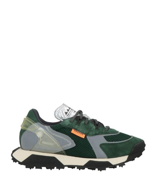RUN OF Green Sneakers Leather, Textile Fibers for men