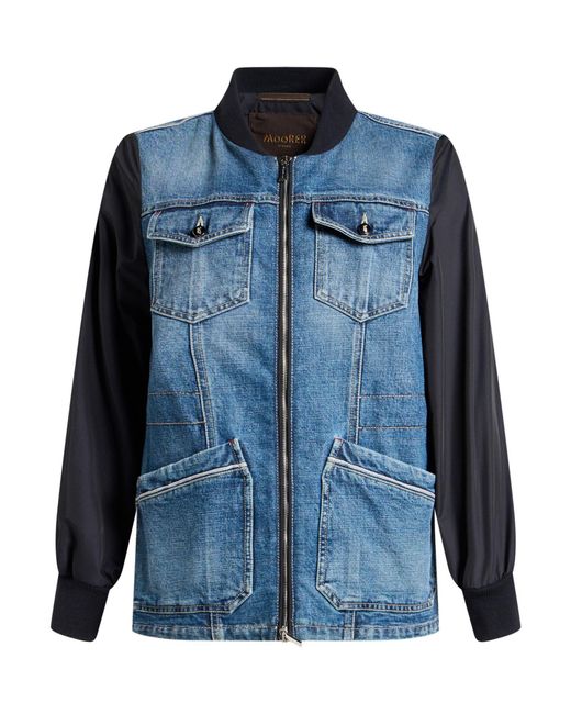 Moorer Blue Denim Outerwear Polyester, Viscose
