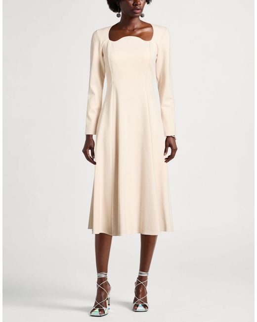 MEIMEIJ Natural Cream Midi Dress Viscose, Polyamide, Elastane, Acetate