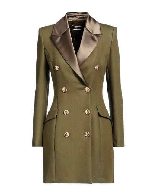 Elisabetta Franchi Green Coat Viscose, Polyamide, Elastane, Polyester