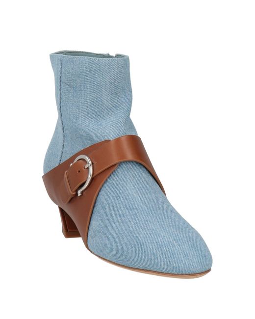 Ferragamo Blue Ankle Boots Leather, Textile Fibers