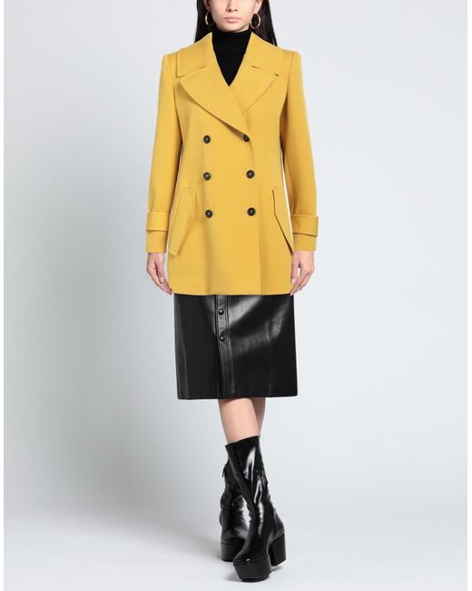 BCBGMAXAZRIA Yellow Overcoat & Trench Coat