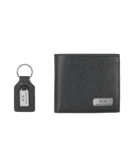 ARMANI EXCHANGE Black Wallet Cow Leather, Zinc for men