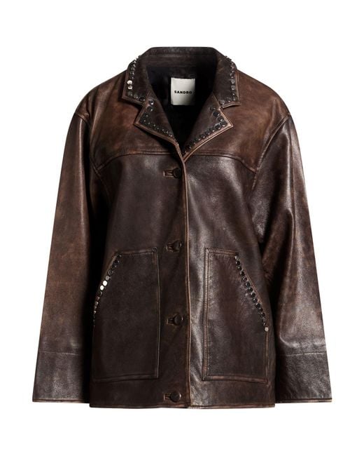 Sandro Brown Dark Jacket Lambskin