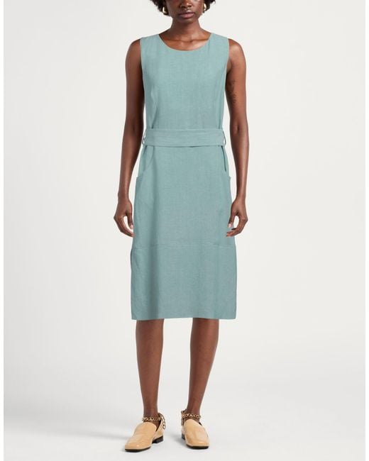 Fedeli Blue Midi Dress Viscose, Linen
