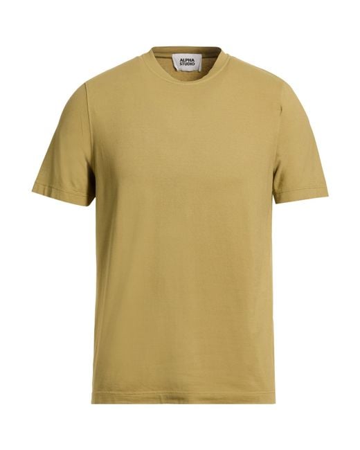Alpha Studio Yellow Khaki T-Shirt Cotton, Elastane for men