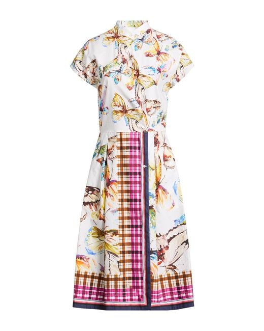 Sara Roka White Fuchsia Midi Dress Cotton