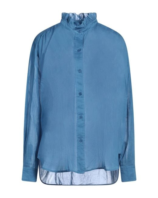 Isabel Marant Blue Ruched Cotton Crew-Neck Shirt
