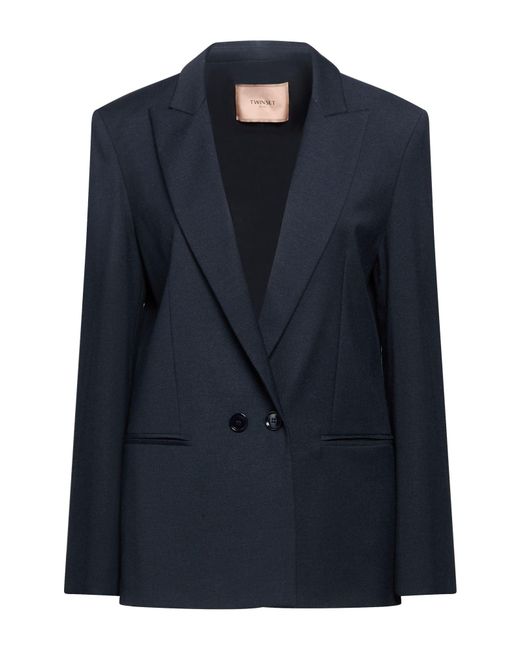 Twinset Blue Midnight Blazer Polyester, Wool, Viscose, Elastane