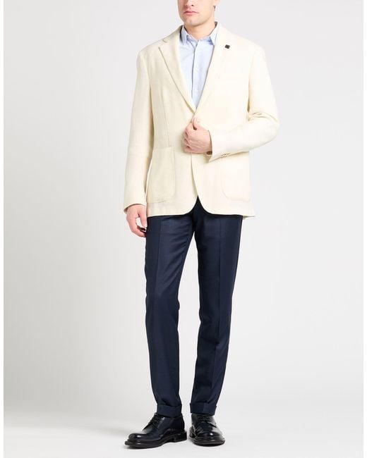Lardini Natural Ivory Blazer Wool, Linen for men
