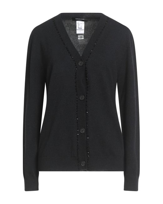 Fabiana Filippi Black Cardigan Virgin Wool, Silk, Cashmere, Glass, Nylon