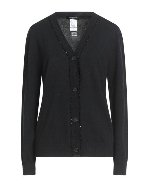 Fabiana Filippi Black Cardigan Virgin Wool, Silk, Cashmere, Glass, Nylon