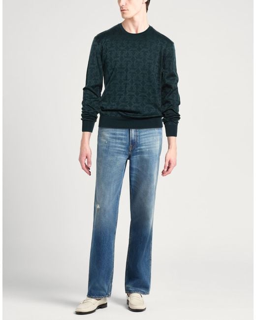 Ferragamo Blue Dark Sweater Cotton, Silk, Calfskin for men