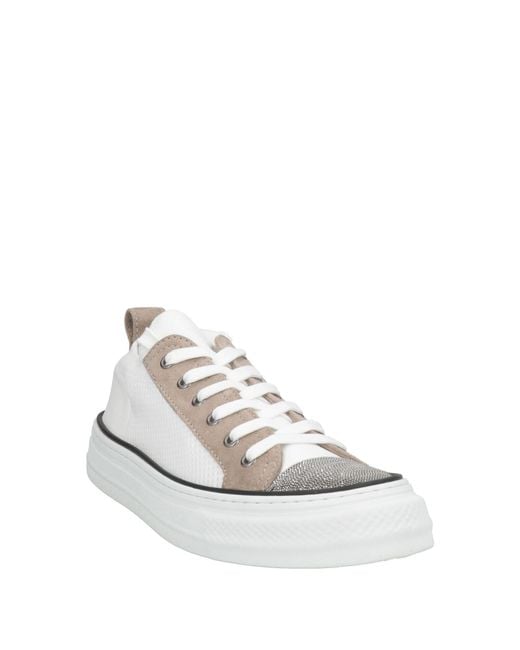 Brunello Cucinelli White Sneakers Leather, Textile Fibers, Metal