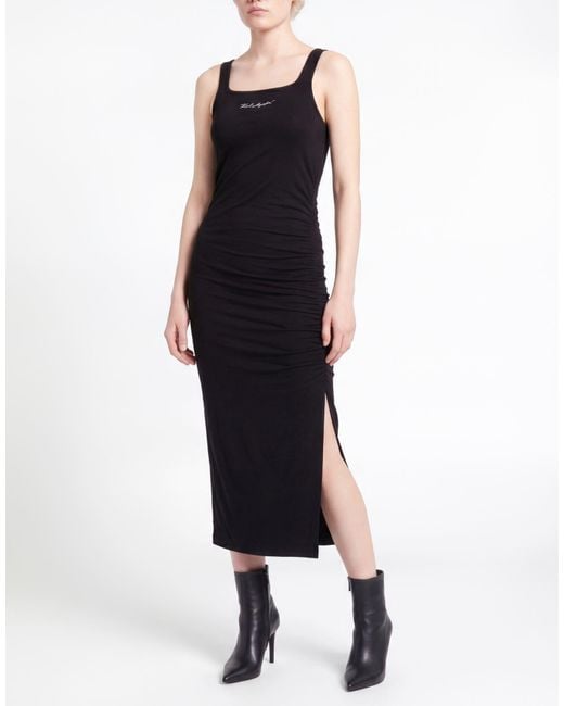 Karl Lagerfeld Black Midi Dress Cotton, Elastane