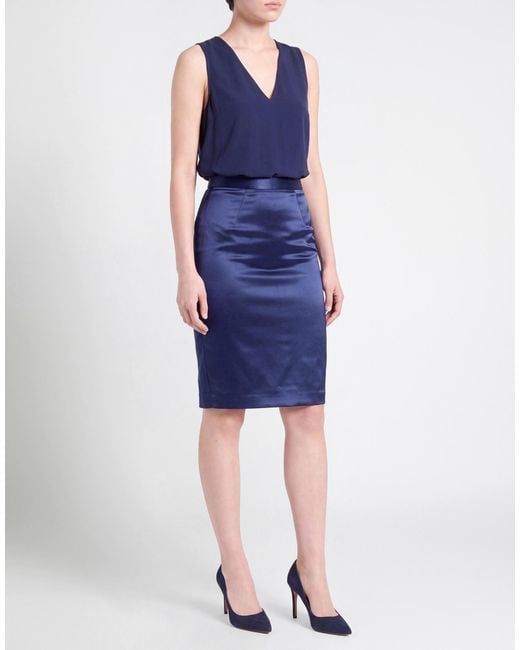 Elisabetta Franchi Blue Midnight Midi Skirt Acetate, Polyamide, Elastane