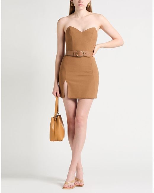 Elisabetta Franchi Brown Camel Mini Dress Wool, Viscose, Silk
