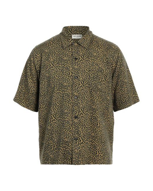 Saint Laurent Green Camp-collar Leopard-print Lyocell And Cotton-blend Shirt for men