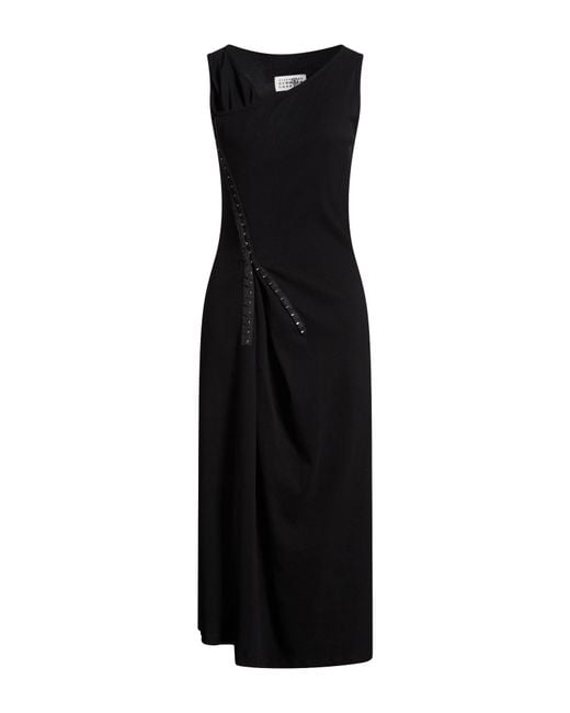 MM6 by Maison Margiela Black Midi Dress Cotton, Elastane