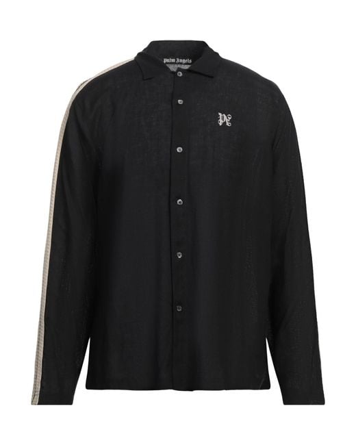 Palm Angels Black Shirt Linen, Cotton, Polyester for men