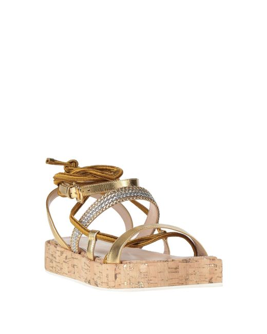 Pollini Natural Sandals Leather, Textile Fibers
