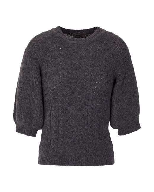 8 by YOOX Gray Brushed Cable Knit Short Sleeve Cropped Sweater Sweater Recycled Polyamide, Viscose, Wool, Elastane