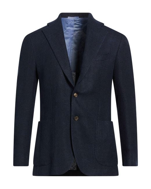 De Petrillo Blue Blazer Linen, Silk for men