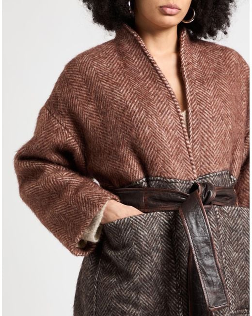 Alysi Brown Coat Virgin Wool, Alpaca Wool, Polyamide