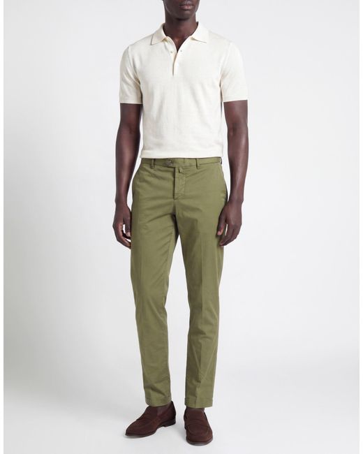Kiton Green Military Pants Cotton, Elastane for men
