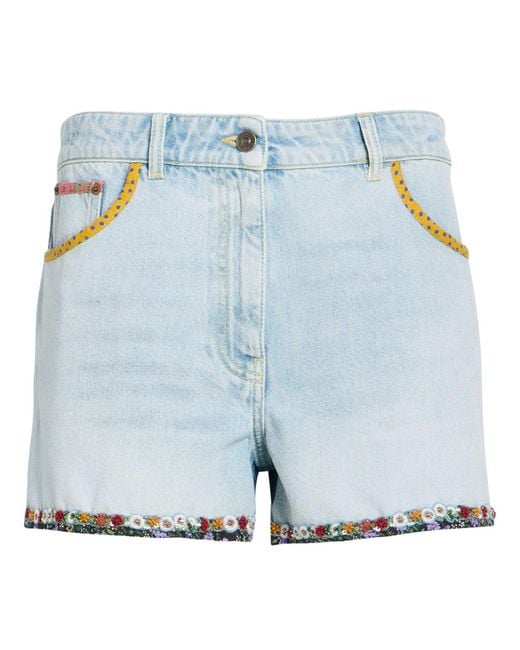 Valentino Garavani Blue Denim Shorts Cotton, Calfskin, Polyester, Viscose