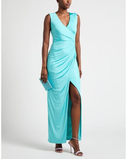 Fracomina Blue Maxi Dress Polyester, Elastane