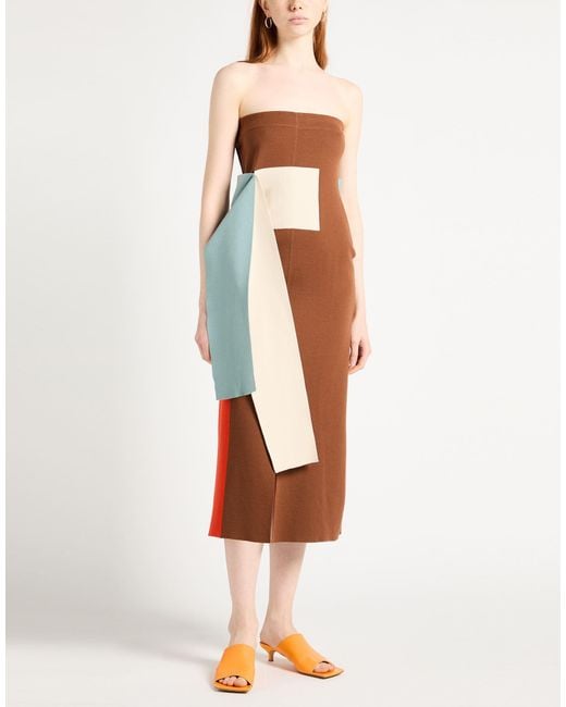 Fendi Brown Midi Dress Wool, Polyamide, Elastane