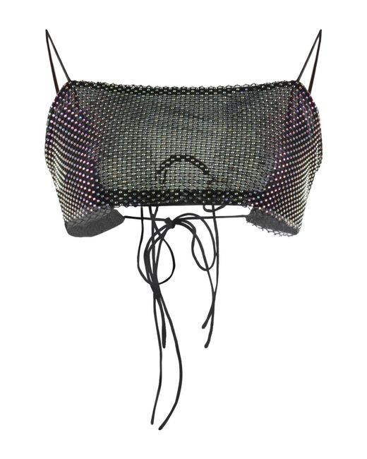 ROTATE BIRGER CHRISTENSEN Black Lotte Crystal Mesh Cropped Top