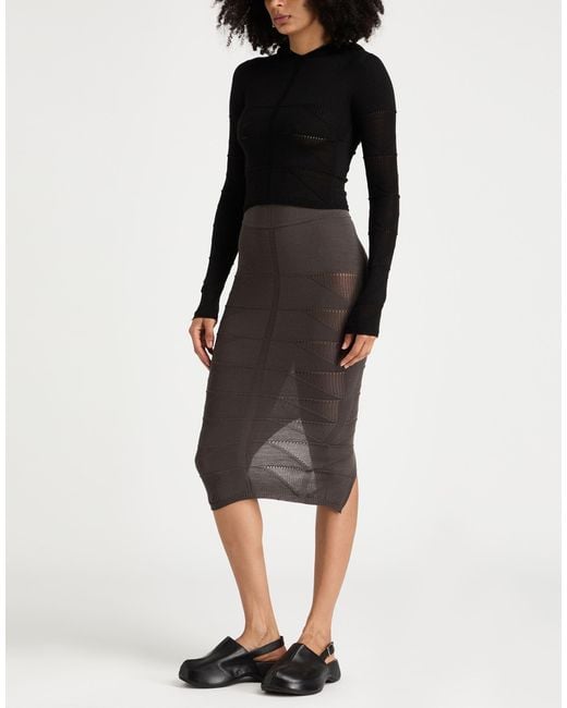 Rick Owens Gray Charcoal Midi Skirt Virgin Wool