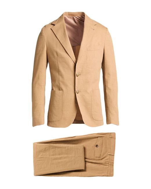 Eleventy Natural Camel Suit Polyester, Elastane for men