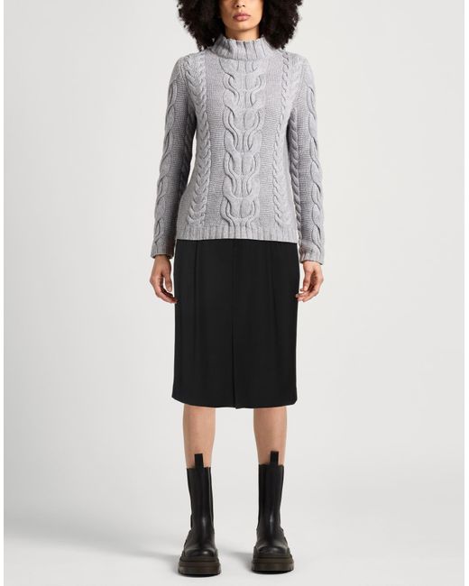 AMI Black Midi Skirt Viscose, Wool