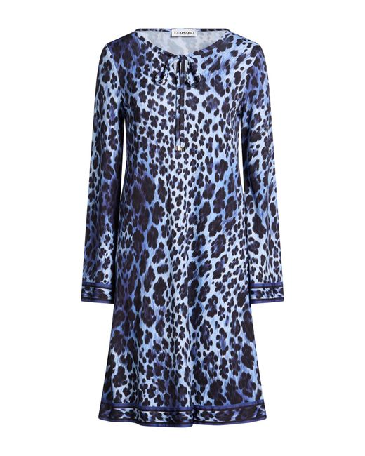 LEONARD Paris Blue Mini Dress Polyamide