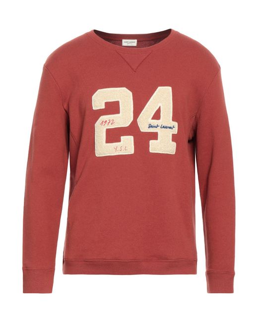 Saint Laurent Red 24 Logo-embroide Cotton Sweatshirt for men