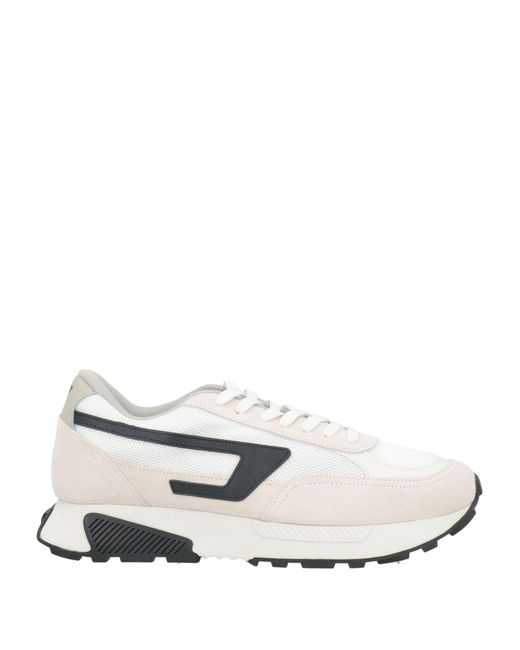 DIESEL White Sneakers Calfskin, Polyester for men