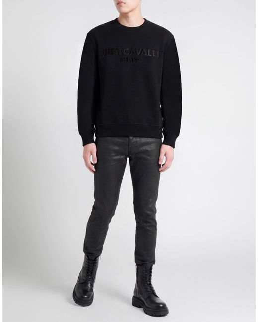 Just Cavalli Black Sweatshirt Wool, Polyamide, Cotton for men