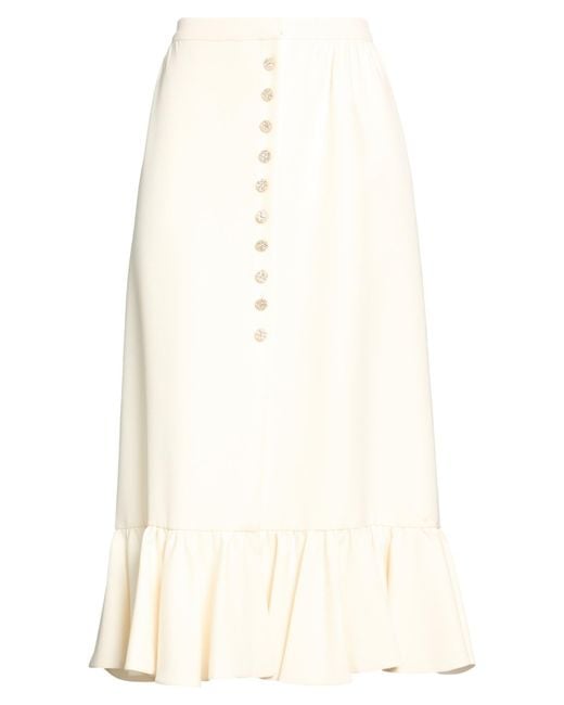 Valentino Garavani White Ivory Midi Skirt Virgin Wool, Silk