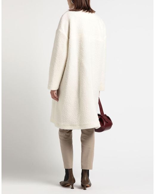 Max Mara White Ivory Coat Polyester, Wool
