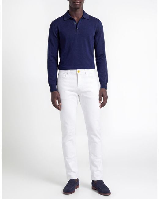 Hand Picked White Jeans Cotton, Elastane for men