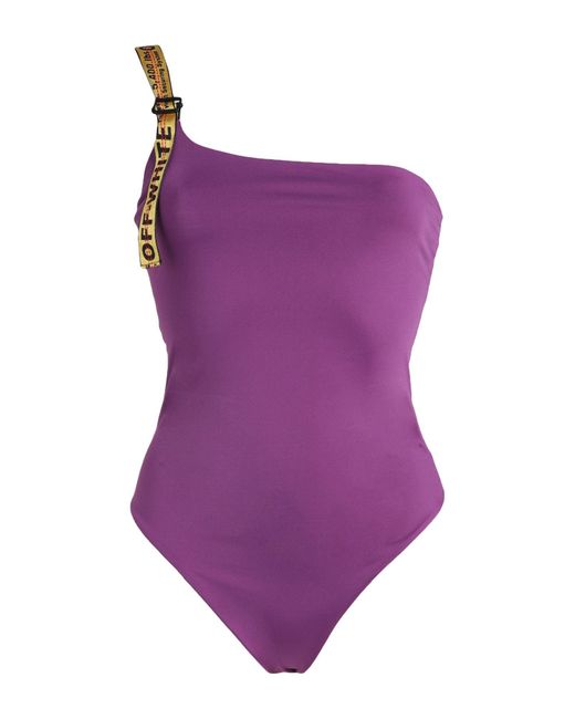 Off-White c/o Virgil Abloh Purple Logo Band Asymmetric Swimsuit