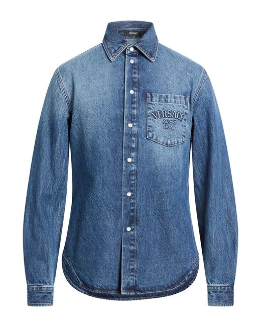 Versace Blue Denim Shirt Cotton, Polyester for men