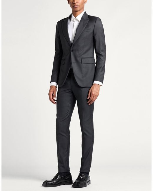 Reveres 1949 Black Charcoal Suit Virgin Wool for men