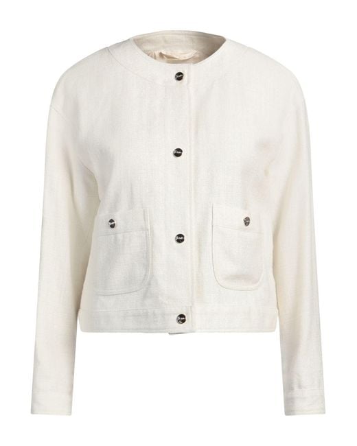 Herno White Ivory Jacket Linen, Silk, Polyester